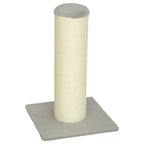 Cat scratching post with cylindrical sisal-wrapped post and gray fabric base