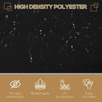 Black high-density polyester privacy screen fabric with water droplets