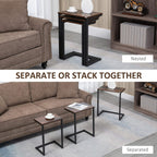 Nestable side tables set with dark brown tabletops and black steel frames