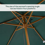 Green parasol canopy interior with wooden cross ribs and center hub