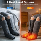Grey leg and foot massager with warming heat sleeves and compression bands