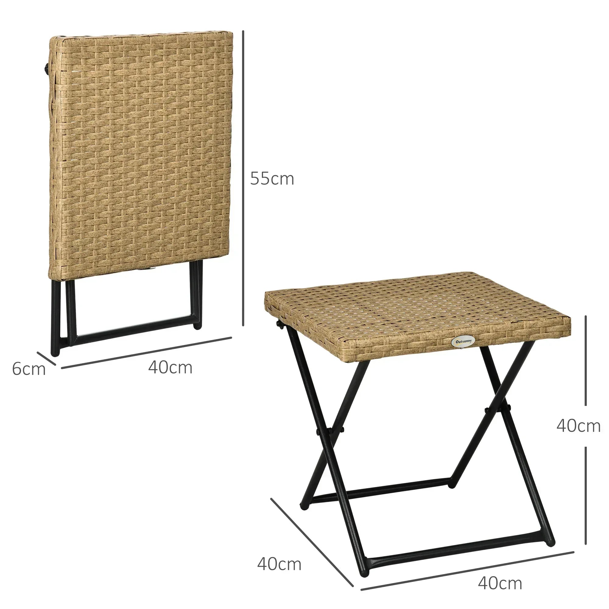 Garden Small Folding Square Rattan Coffee Table Bistro Balcony Outdoor Wicker Weave Side Table 40Hx40Lx40Wcm, Natural - Bobobiy
