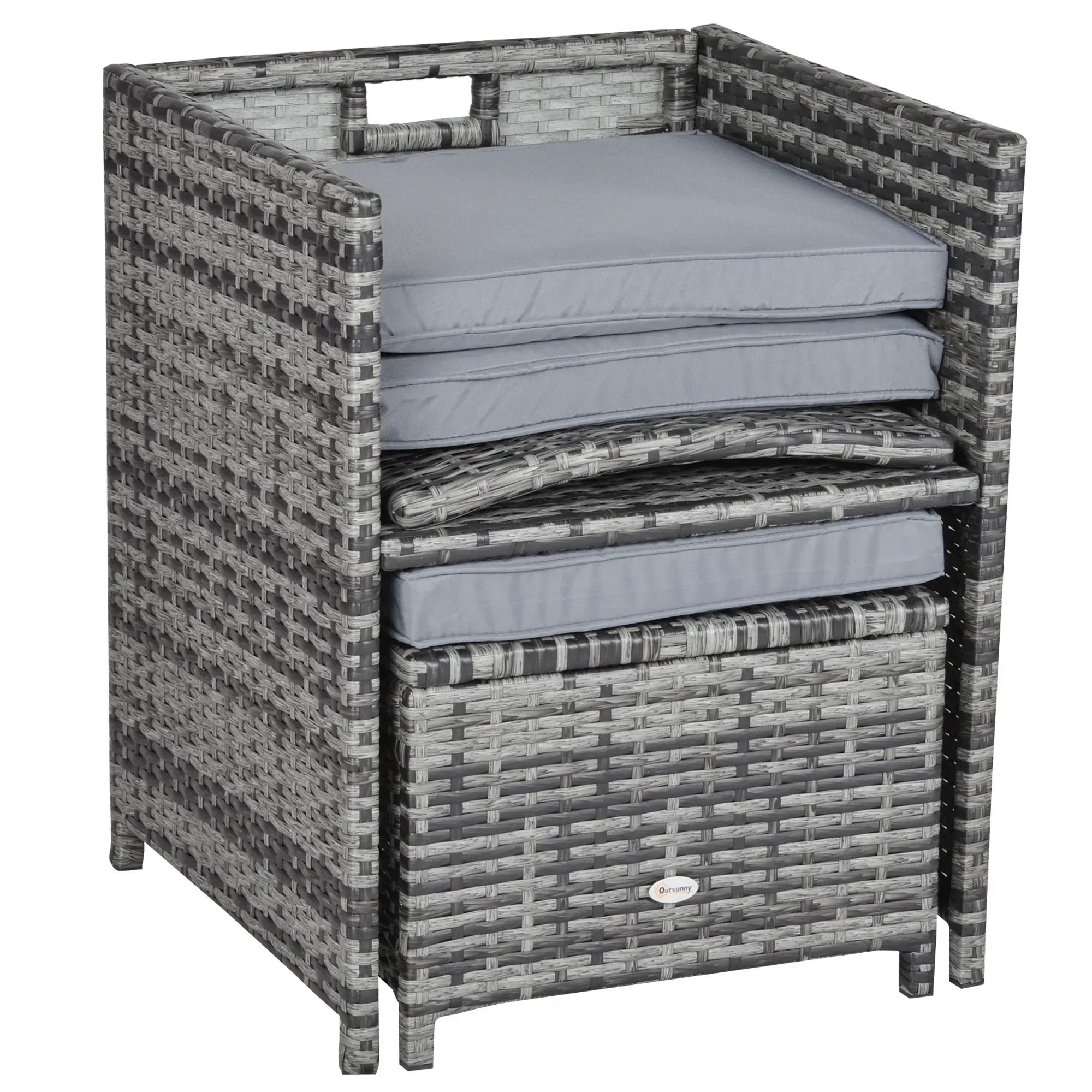 8-Seater Rattan Dining Set Garden Furniture Cushion Seat Woven Rattan Grey - Bobobiy