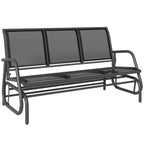 3-seat glider rocking bench chair with dark mesh backrests and black metal frame