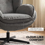 Grey chenille accent chair armchair seat with thick double-layer cushion and black base