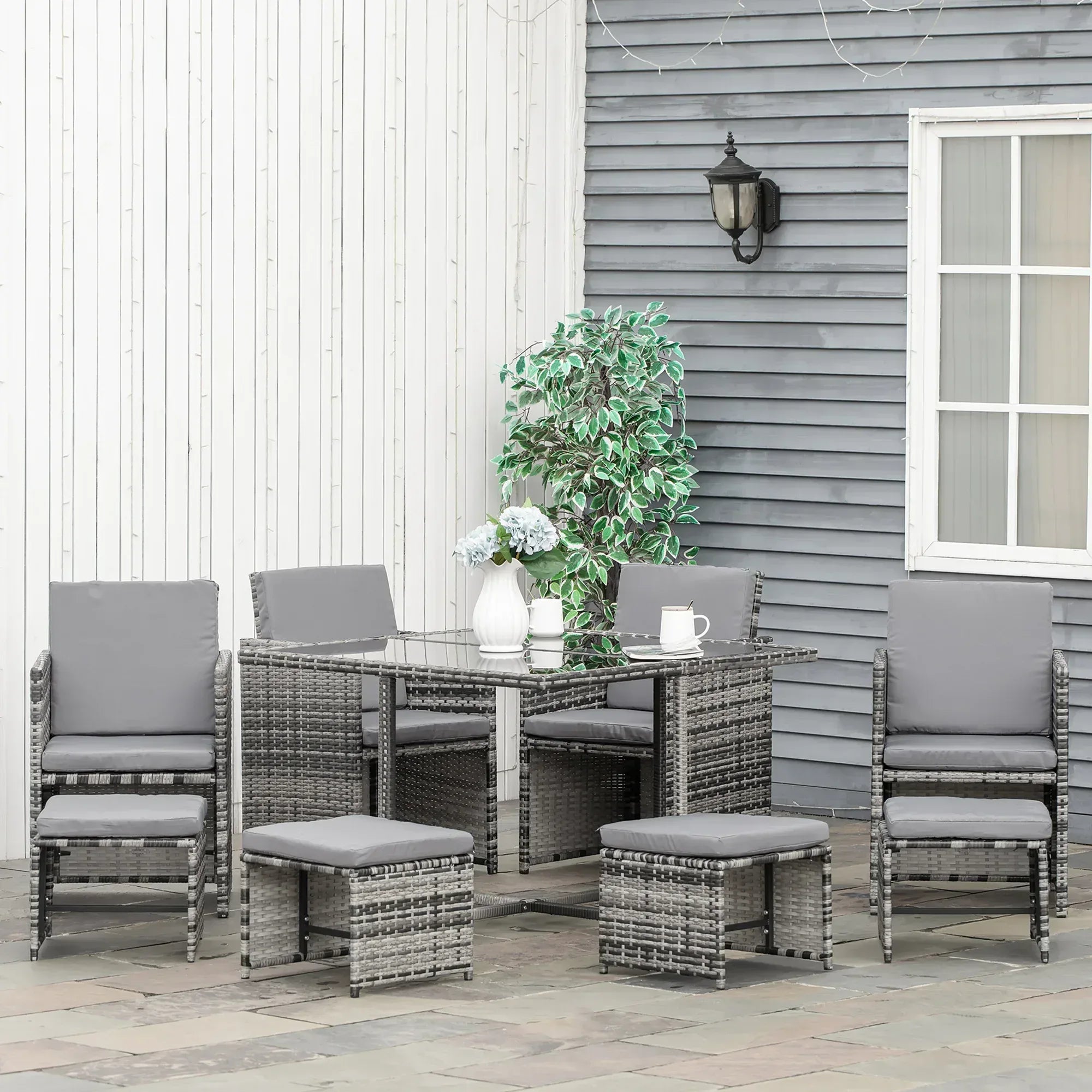 8-Seater Rattan Furniture Set Wicker Weave Patio Dining Table Seat - Bobobiy
