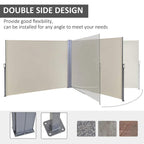 Beige double-side retractable awning panels with steel posts for flexible angle setup