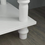 White console table rounded turned leg detail and lower shelf edge
