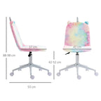 Rainbow unicorn office chair, mid-back plush seat, white swivel base and casters