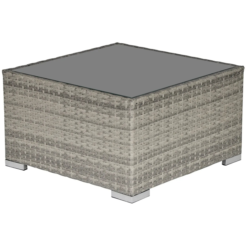 Square PE Wicker Rattan Table, with Glass Top - Light Grey - Bobobiy