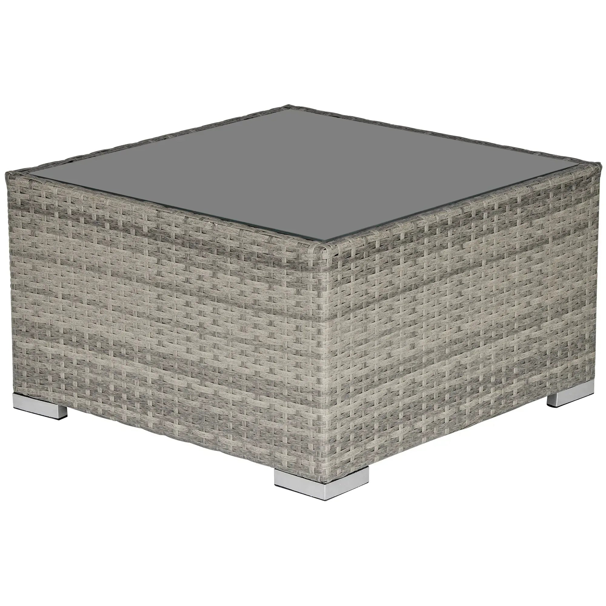 Square PE Wicker Rattan Table, with Glass Top - Light Grey - Bobobiy