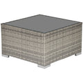 Square light gray PE wicker coffee table with a glass top and metal feet