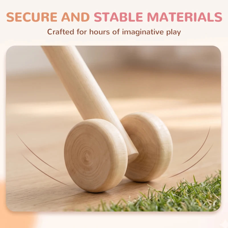 Wooden stick horse wheels on light wood axle
