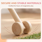 Wooden stick horse wheels on light wood axle