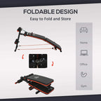 Foldable black sit-up bench with padded backrest and arm pull rope for storage
