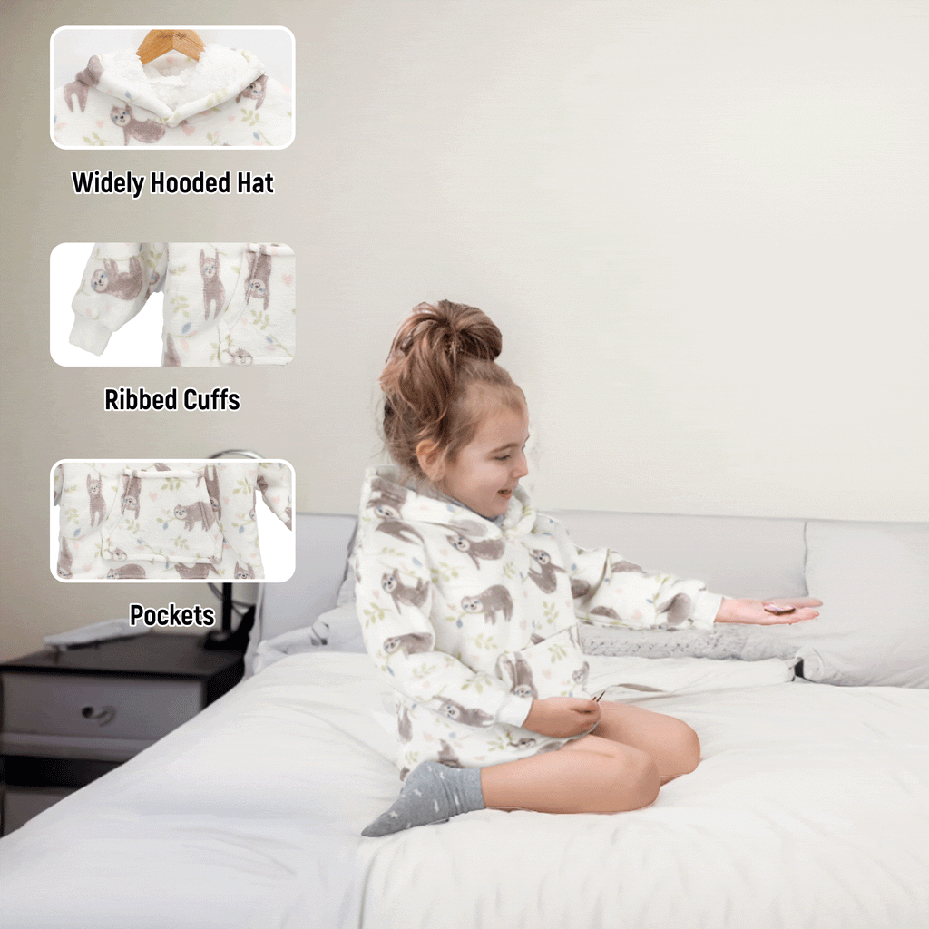 Safari & Sloth Infant Hooded Blanket with Pocket for Toddlers Ages 0-2 Warm Unisex Loungewear