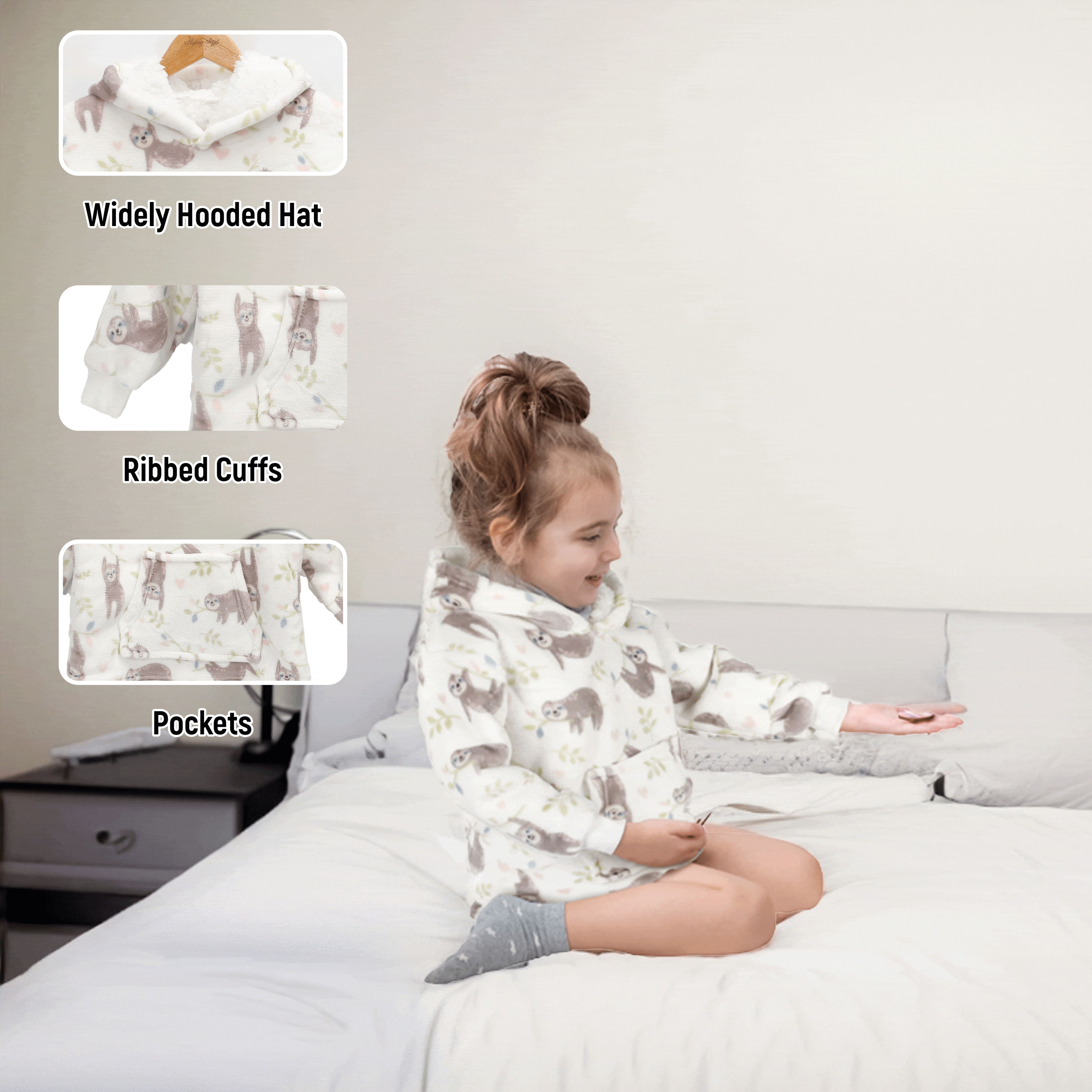 Safari & Sloth Infant Hooded Blanket with Pocket for Toddlers Ages 0-2 Warm Unisex Loungewear