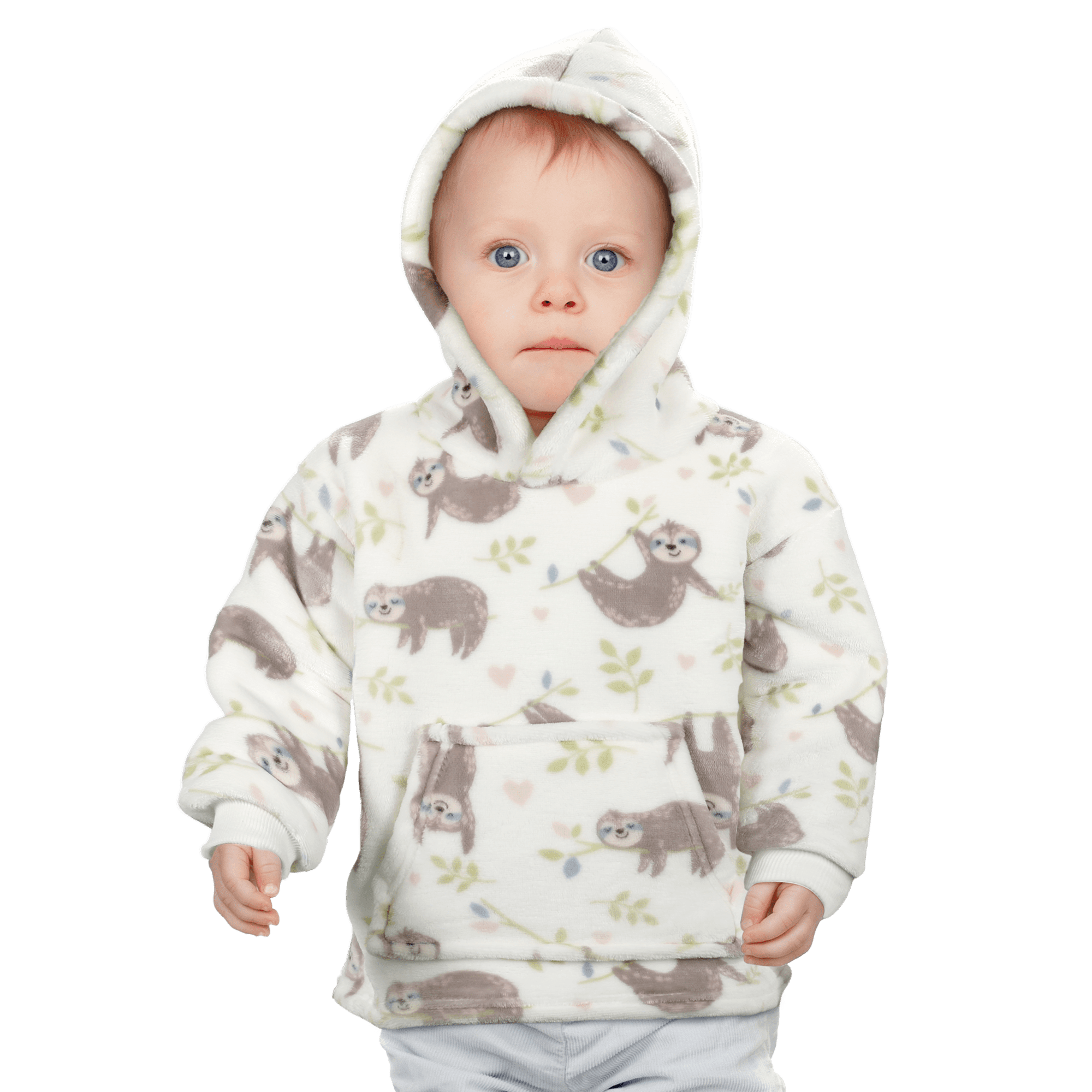 Safari & Sloth Infant Hooded Blanket with Pocket for Toddlers Ages 0-2 Warm Unisex Loungewear