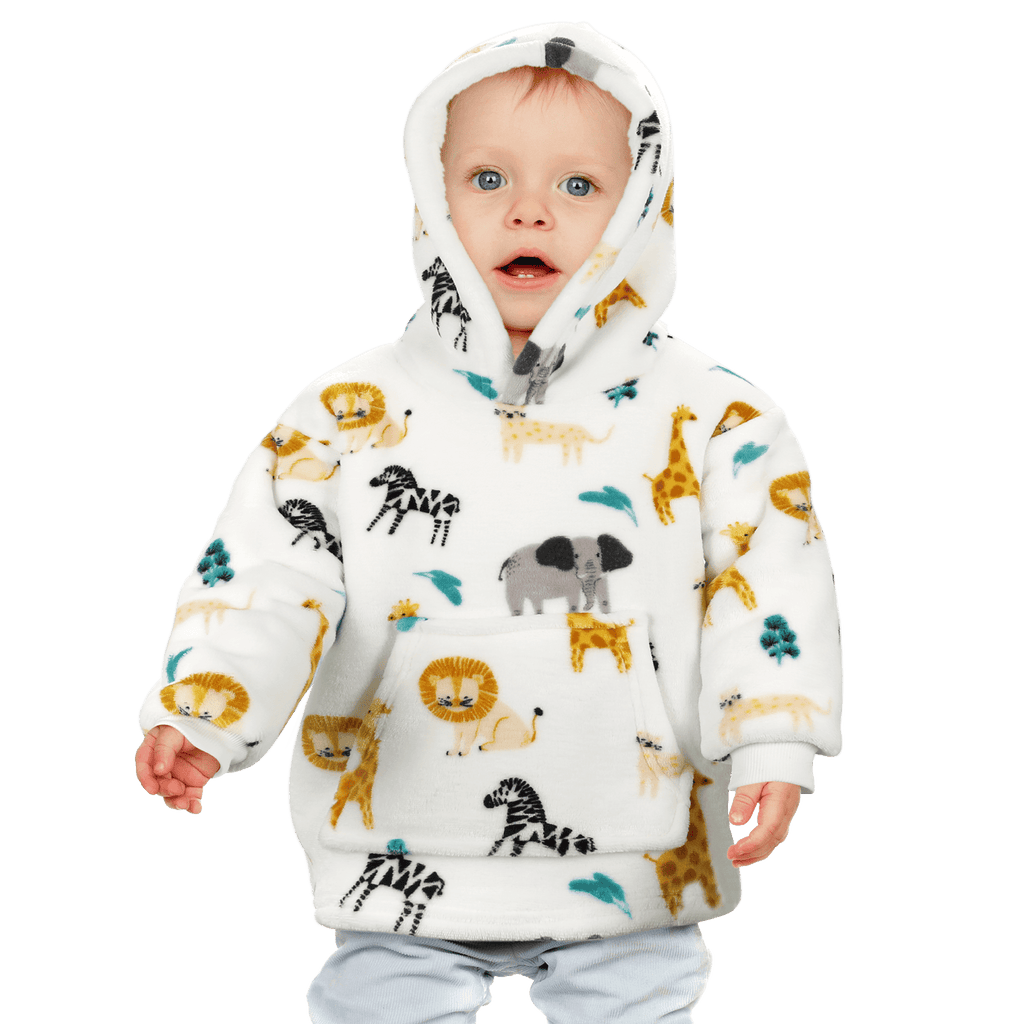 Safari & Sloth Infant Hooded Blanket with Pocket for Toddlers Ages 0-2 Warm Unisex Loungewear