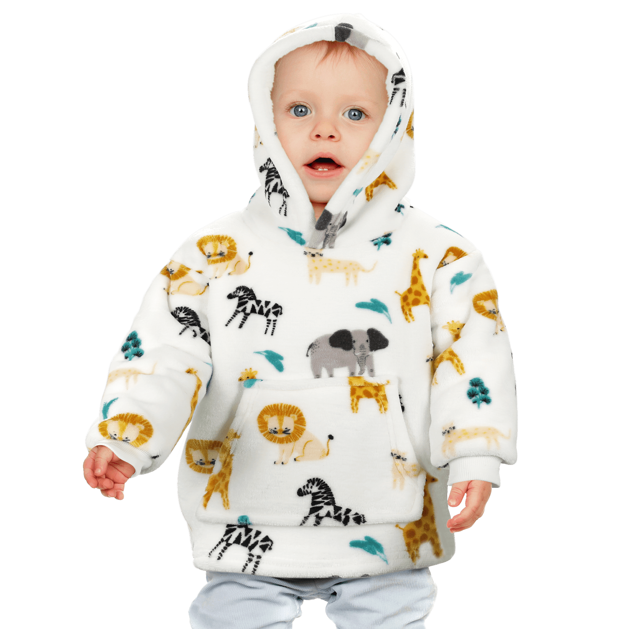 Safari & Sloth Infant Hooded Blanket with Pocket for Toddlers Ages 0-2 Warm Unisex Loungewear