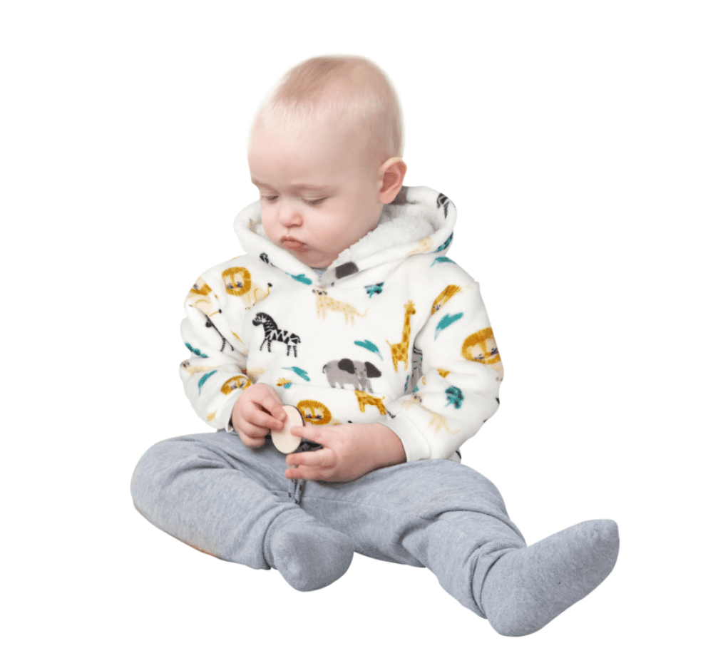 Safari & Sloth Infant Hooded Blanket with Pocket for Toddlers Ages 0-2 Warm Unisex Loungewear