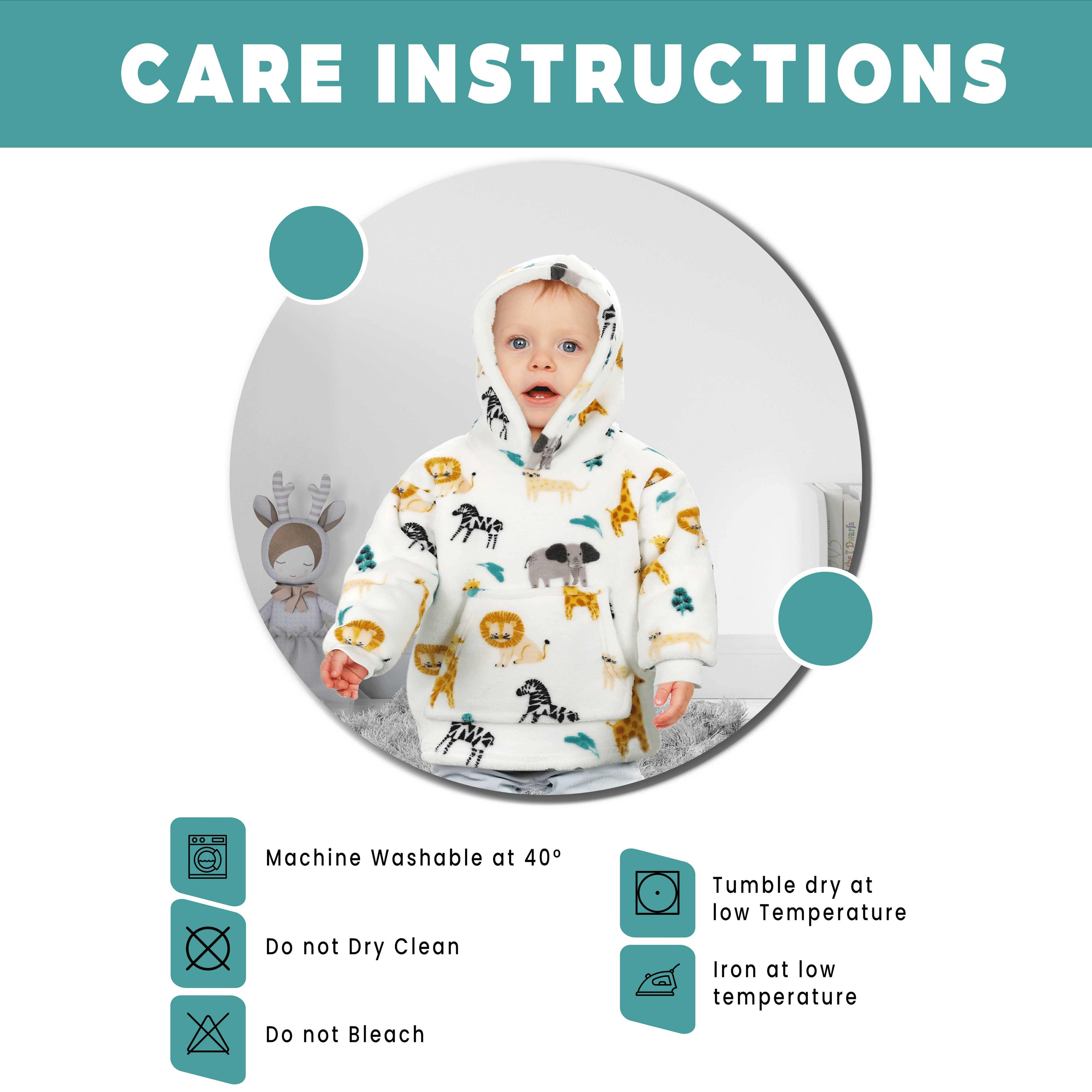 Safari & Sloth Infant Hooded Blanket with Pocket for Toddlers Ages 0-2 Warm Unisex Loungewear