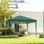 Green pop-up gazebo fully assembled with peaked canopy and four corner legs