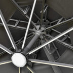 Dark grey cantilever parasol frame close-up with tilt struts and crank hub