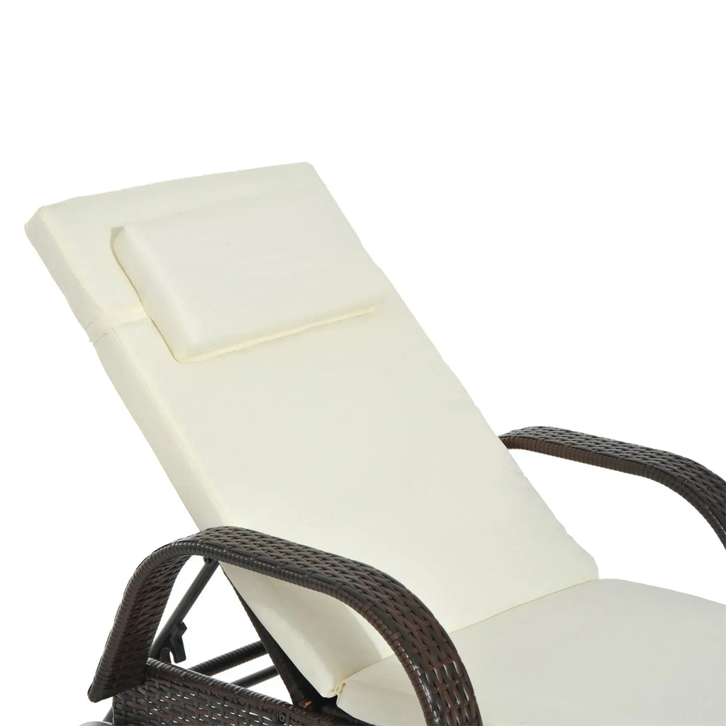 Brown Rattan Sun Lounger w/ Adjustable Steel Frame,200Lx73Wx56-103H cm - Bobobiy