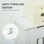 White radiator cover cabinet with anti-toppling wall mount bracket detail.