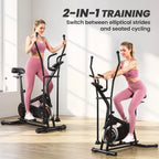 2-in-1 elliptical cross trainer for seated cycling and elliptical stride, black frame