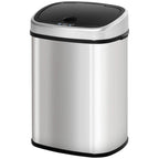 Silver stainless steel touchless kitchen sensor rubbish bin with black domed lid