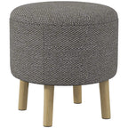 Light grey round storage ottoman with domed seat and light wood legs
