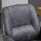 Close-up of charcoal grey mid-back office chair backrest with stitched cushion panels