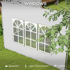 White pop-up gazebo side panel with window openings and geometric decorative grid