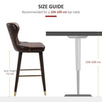 Brown PU leather bar stool with back, footrest, and tapered wood legs