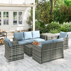 Outsunny 6-Piece Rattan Garden Set, 7-Seater Wicker Outdoor Furniture Set with Storage Tea Table & Side Table