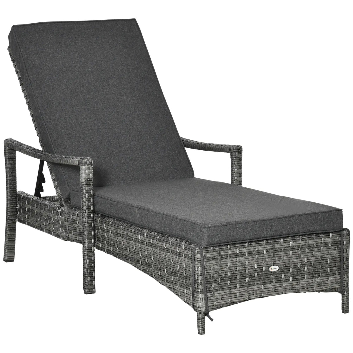 Outsunny Patio Rattan Sun Lounger, Dual Wicker Weave Outdoor Single Reclining Chair Furniture, 5 Level Adjustable