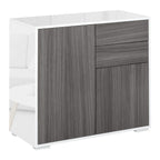 Grey sideboard cabinet with high-gloss top, 2 door cabinets, and 2 drawers
