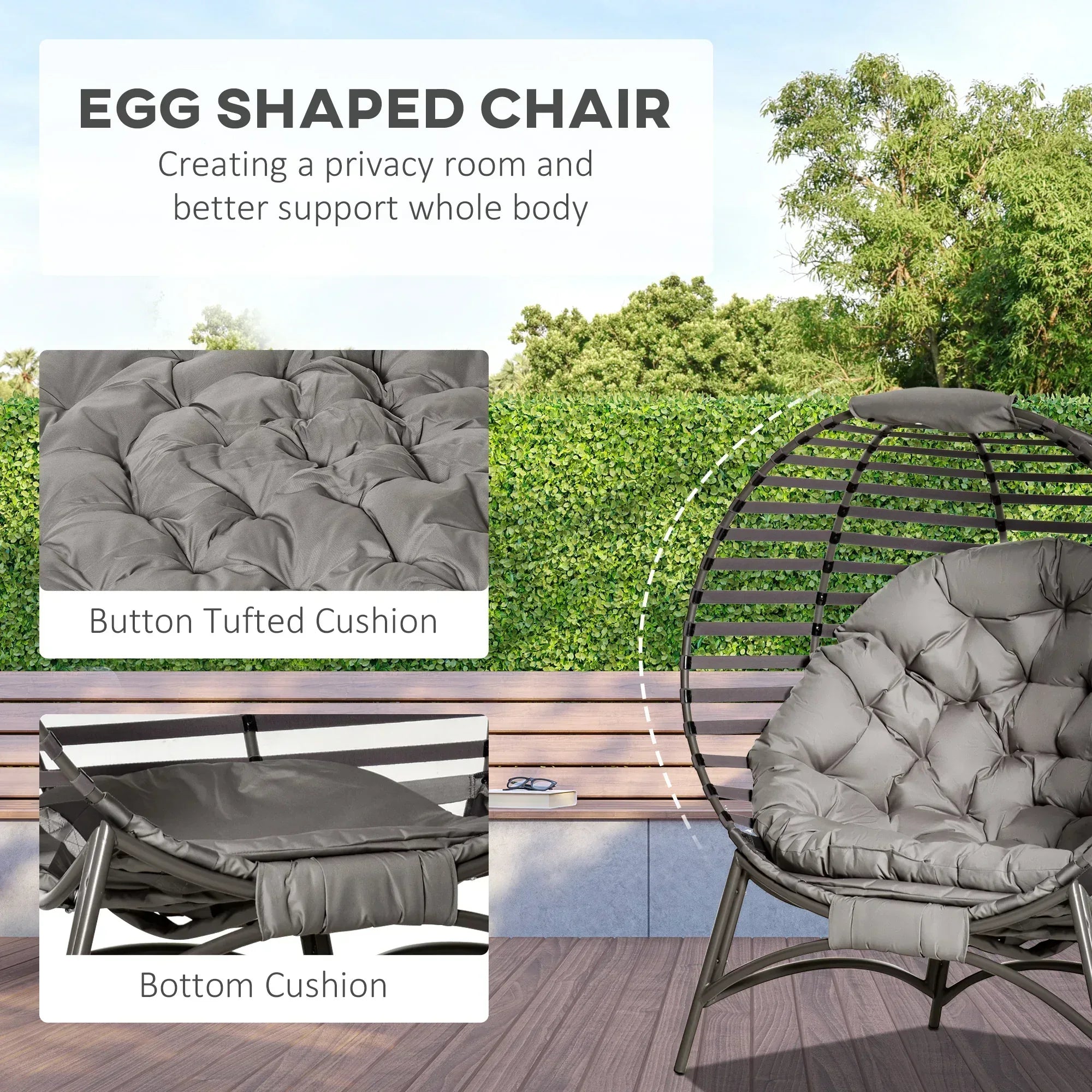 Egg Chair with Cushion & Side Pocket - Brown - Bobobiy