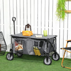 Dark grey folding garden trolley with open top cargo bed, side storage pockets, and wheels