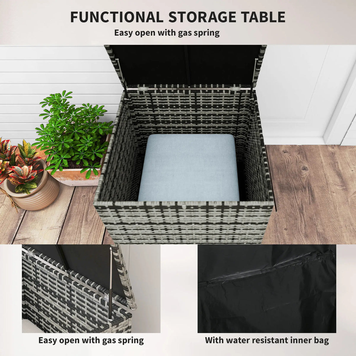 Outsunny 6-Piece Rattan Garden Set, 7-Seater Wicker Outdoor Furniture Set with Storage Tea Table & Side Table