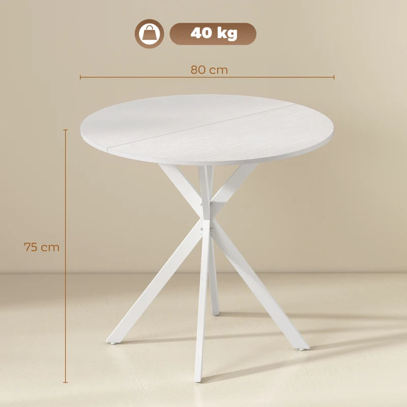 White round table top on tripod legs with 80 cm tabletop width