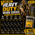 12 Pairs Mens Heavy Duty Work Socks Cushion Sole Reinforced Toe Heel Durable Black Boot Sock for Construction Outdoor Jobs Walking Sizes UK 6-11 EUR 39-45