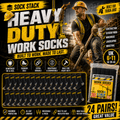 24 Pairs Mens Heavy Duty Work Socks Cushion Sole Reinforced Toe Heel Durable Black Boot Sock for Construction Outdoor Jobs Walking Sizes UK 6-11 EUR 39-45