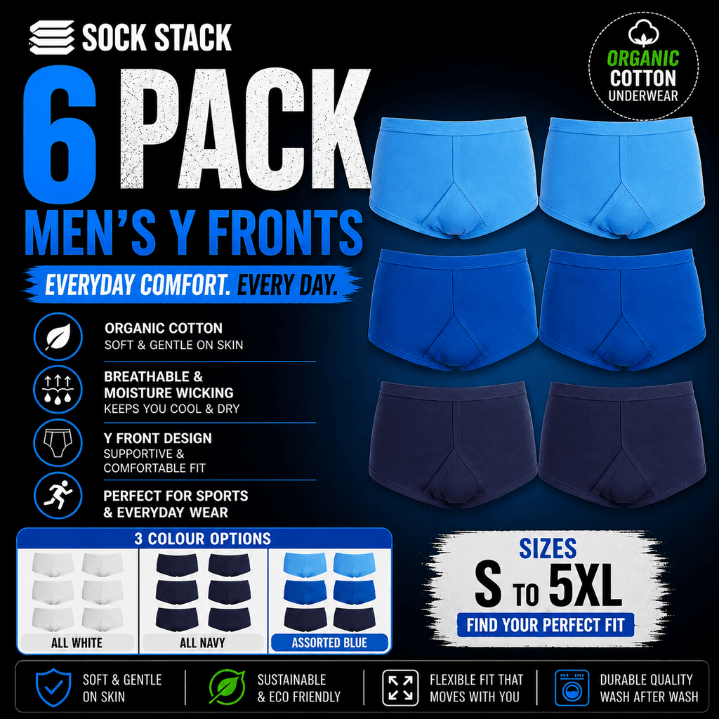 Pack of 6 Mens Cotton Y Front Underpants Breathable Sports and Everyday Wear Various Sizes and Colours Moisture Wicking Comfort