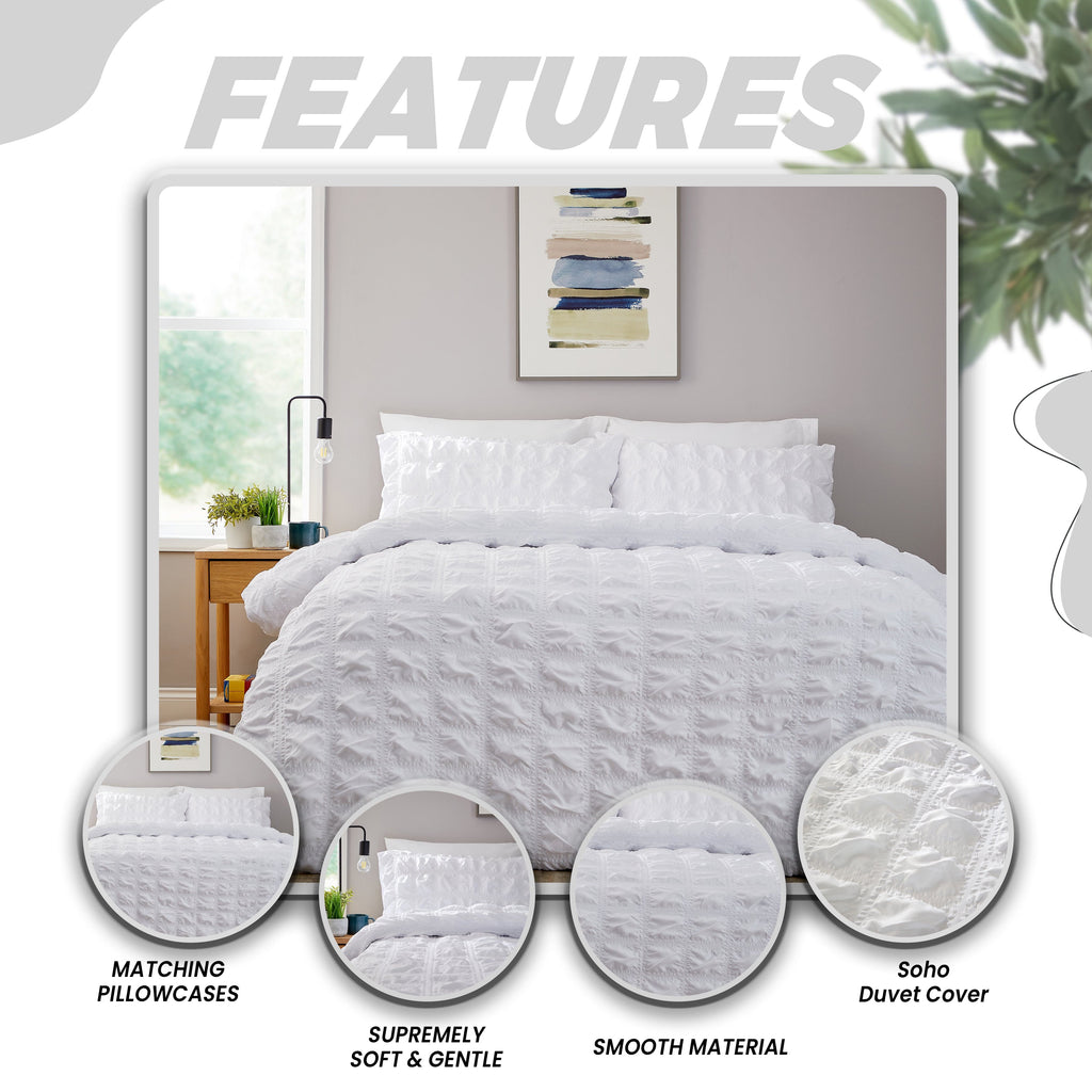 Soho White Microfibre Duvet Cover Set with Pillowcases Quilted Super Soft Easy Care Bedding Bed Linen Set