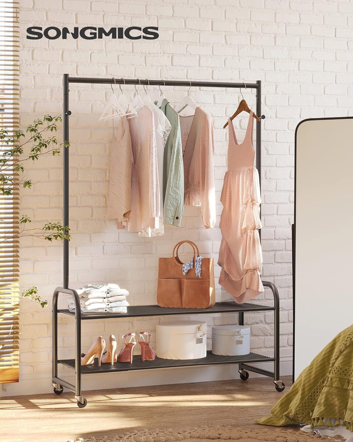 SONGMICS Clothes Rail, Coat Stand Rack Black with 2 Hooks - Bobobiy