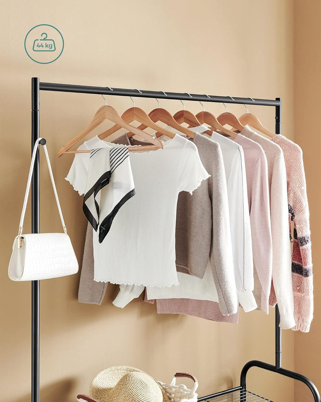 SONGMICS Clothes Rail, Coat Stand Rack Black with 2 Hooks - Bobobiy