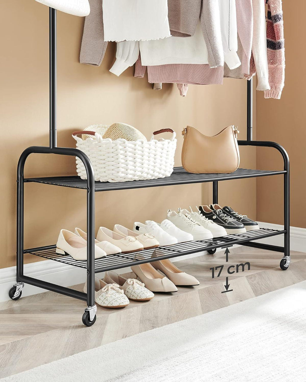 SONGMICS Clothes Rail, Coat Stand Rack Black with 2 Hooks - Bobobiy